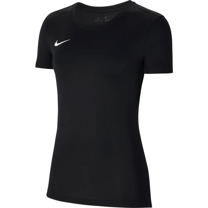 Front view of Nike Women's Park 7 Jersey in black with signature white swoosh logo
