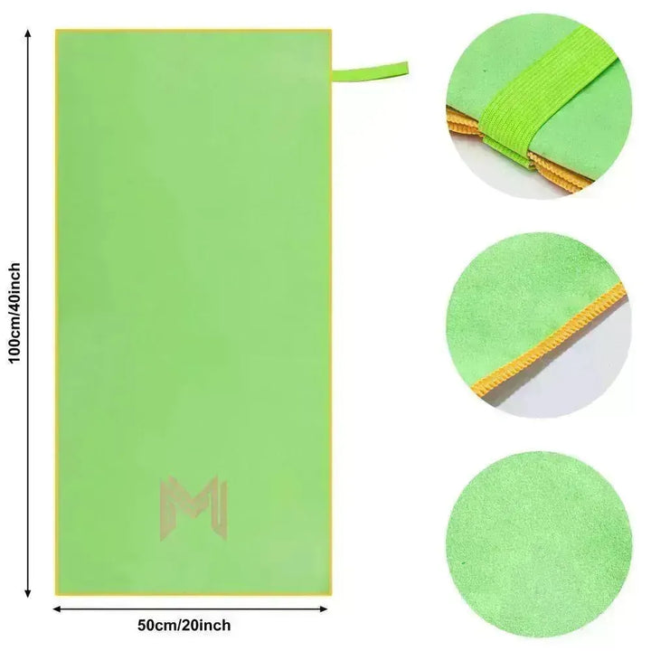 Flat lay of Empulse™ Zen Lift towel showing rounded texture close-up, logo, and hanging hook