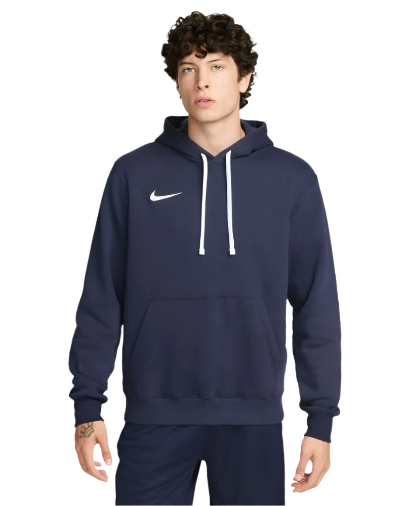Full front view of man in Nike Park 20 fleece hoodie navy