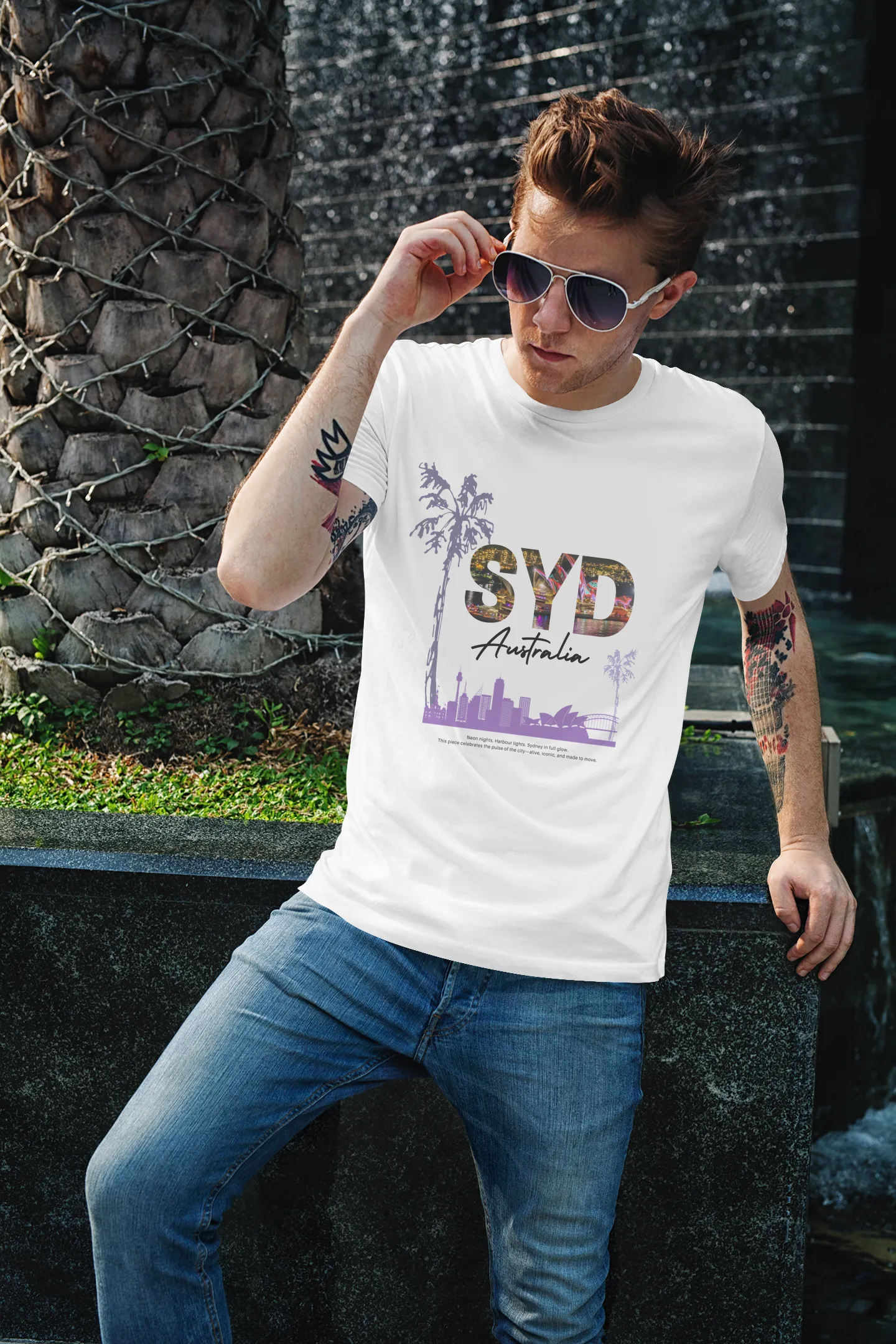 Men’s Sydney T-Shirt – White Palm Skyline Edition | Empulse