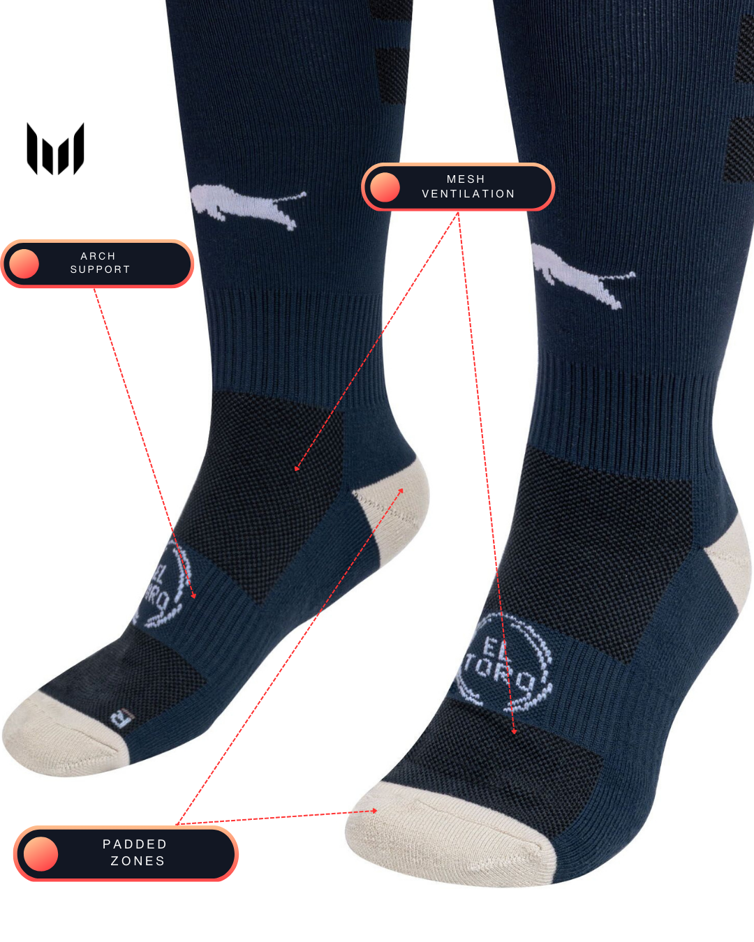Empulse knee high socks in navy, showing frontal image