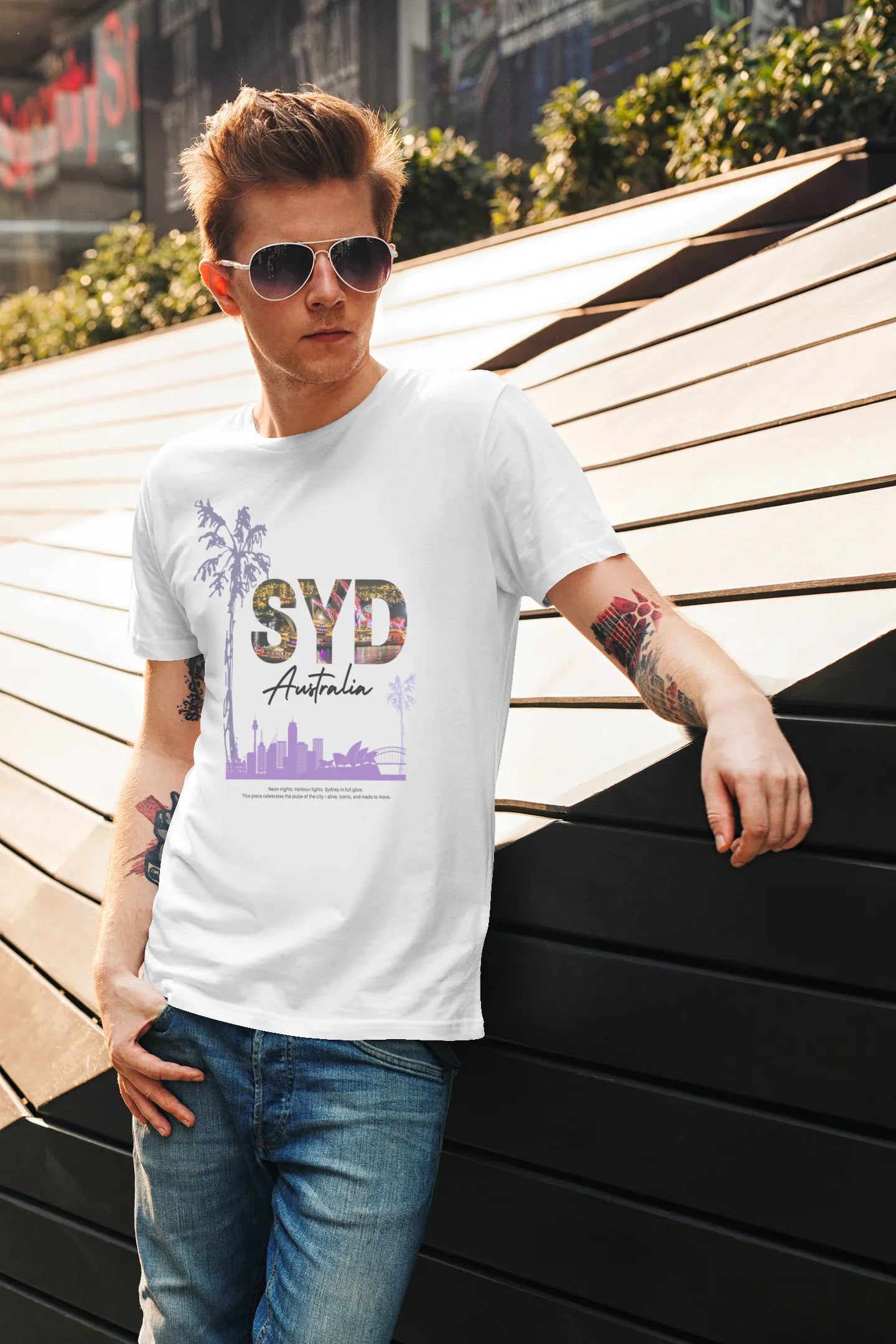 Men’s Sydney T-Shirt – White Palm Skyline Edition | Empulse