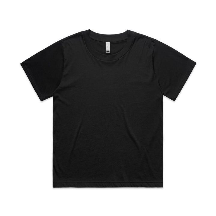 Custom Women's Martina Tee 4006 in Black — relaxed drop shoulder, front view