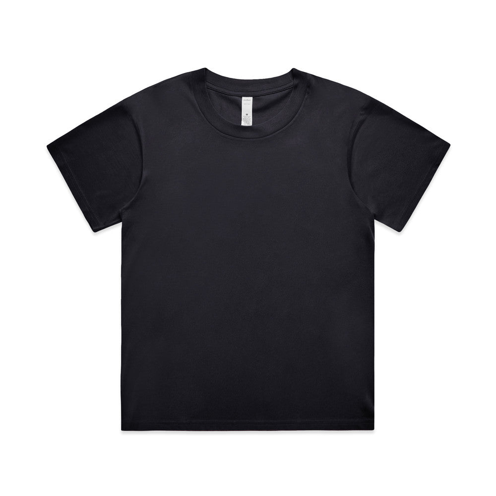Custom Women's Martina Tee 4006 in Navy — relaxed drop shoulder, front view