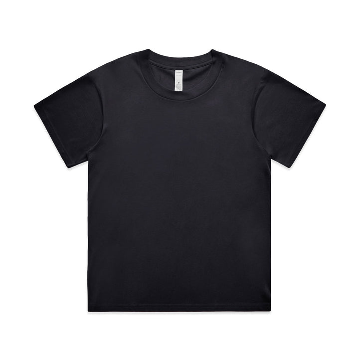 Custom Women's Martina Tee 4006 in Navy — relaxed drop shoulder, front view