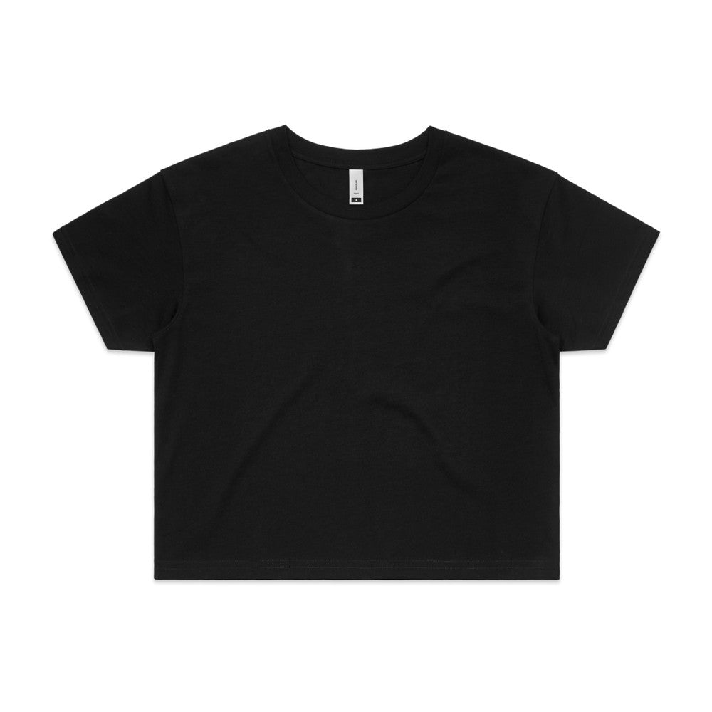 Custom Women's Crop Tee 4062 in Black — drop shoulder cropped fit, front view