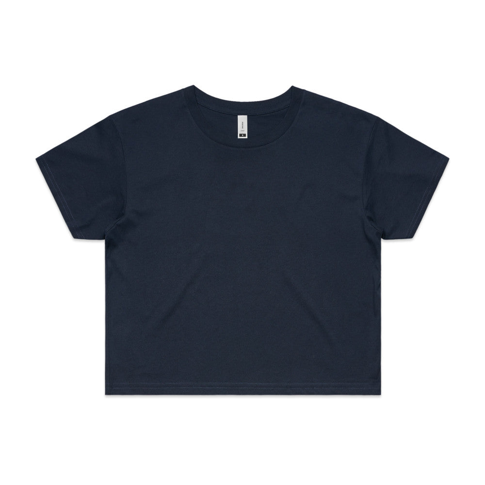 Custom Women's Crop Tee 4062 in Navy — drop shoulder cropped fit, front view