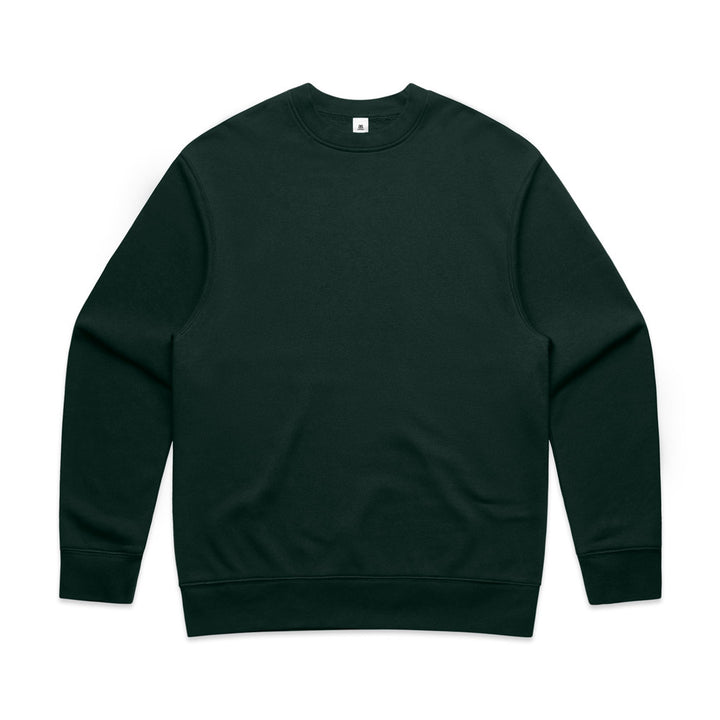 Custom Relax Crew 5160 sweatshirt in Pine Green, front view, 320 GSM 80% cotton 20% recycled polyester fleece, Empulse custom branding