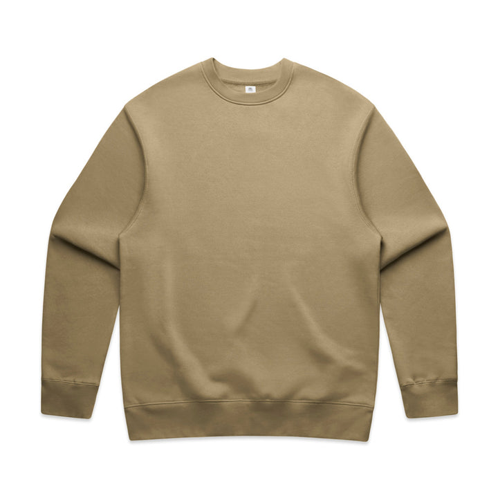 Custom Relax Crew 5160 sweatshirt in Sand, front view, 320 GSM 80% cotton 20% recycled polyester fleece, Empulse custom branding