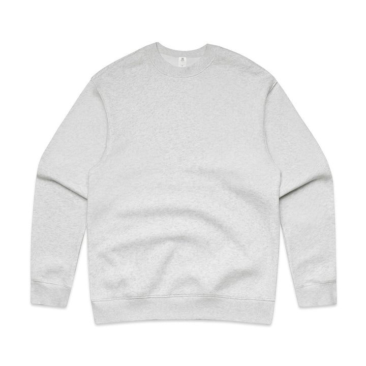 Custom Relax Crew 5160 sweatshirt in White Marle, front view, 320 GSM 80% cotton 20% recycled polyester fleece, Empulse custom branding