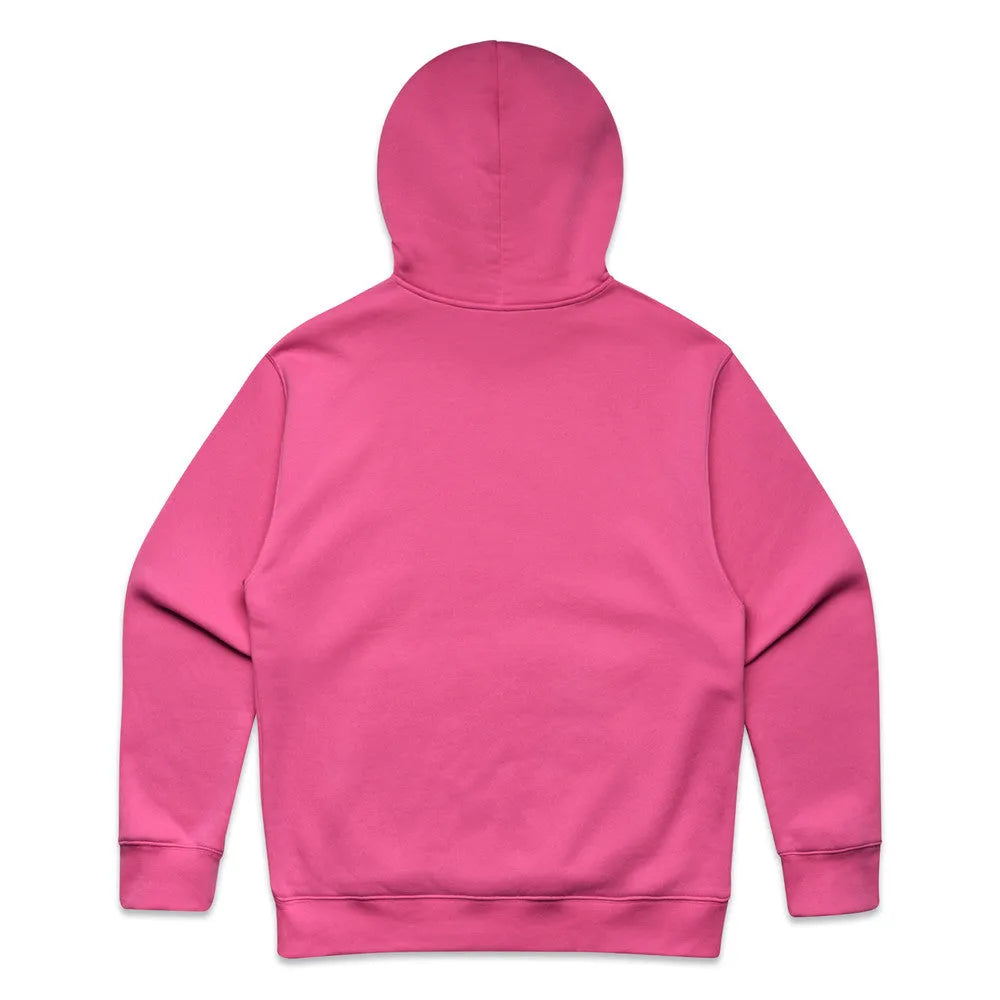 Back view of Empulse™ pink hoodie with clean, plain design and hood up