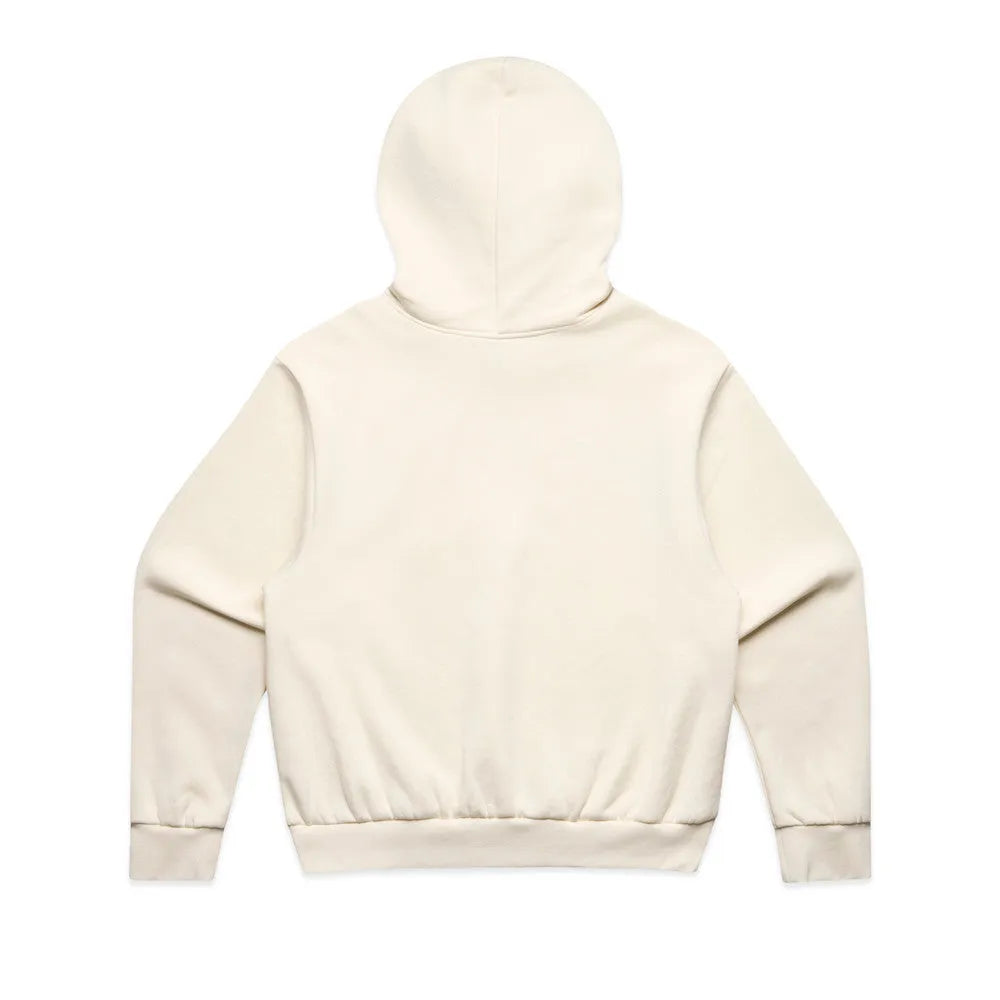 Neutral cream boxy hoodie with relaxed oversized back cut