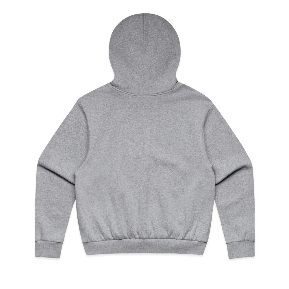 Oversized boxy hoodie in light grey shown from rear flat view

