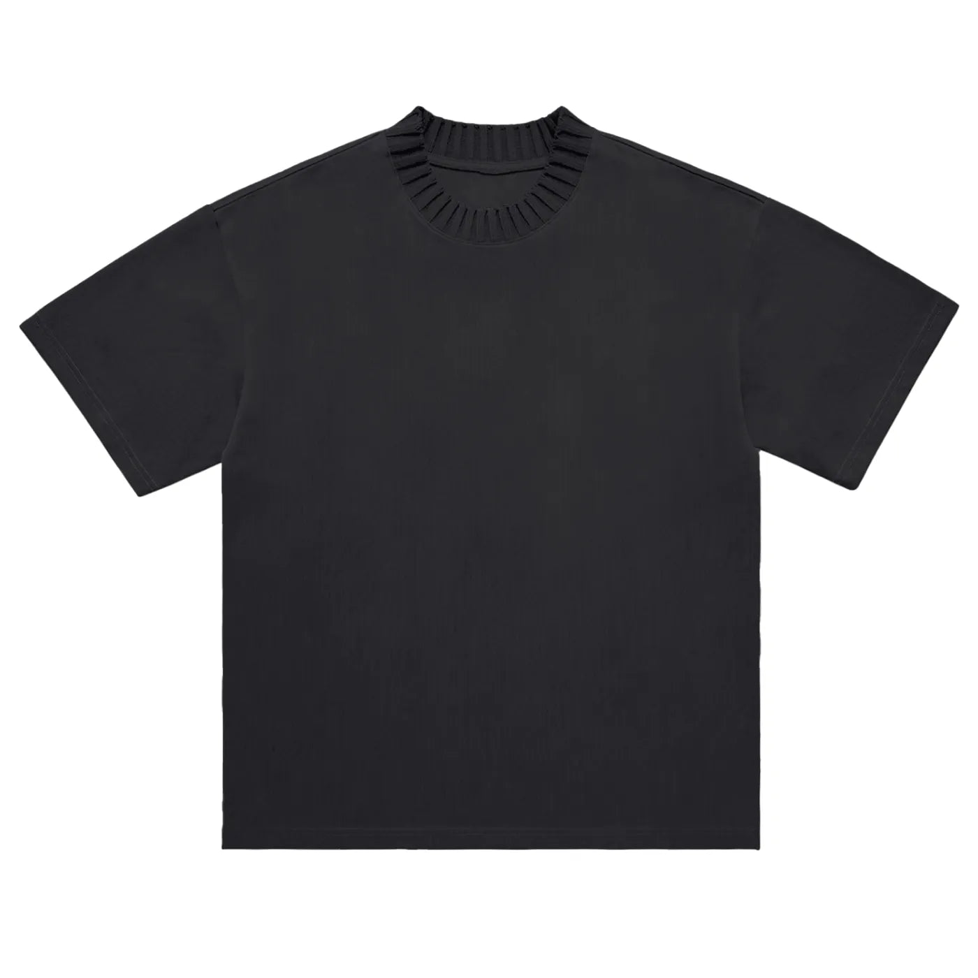 Oversized Knitted Round Neck T-Shirt - Black