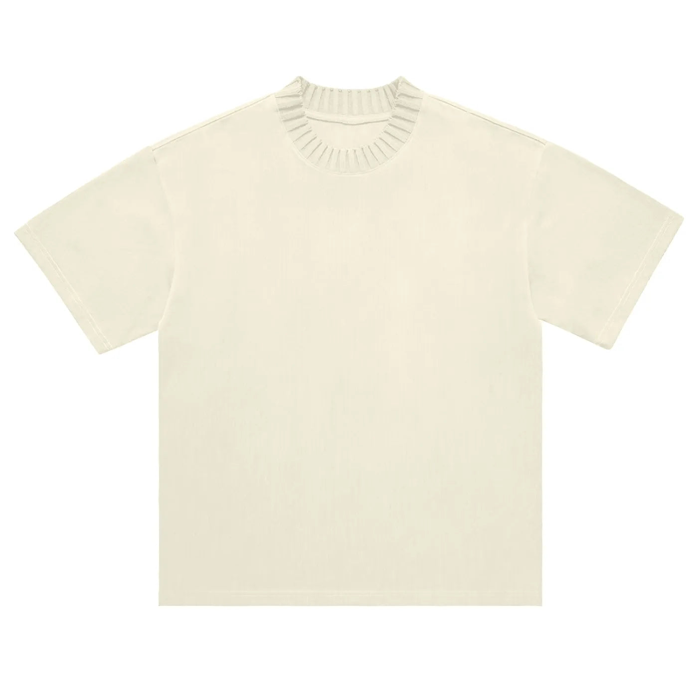 Oversized Knitted Round Neck T-Shirt - Beige
