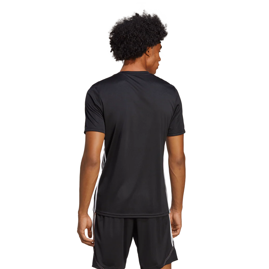 Person wearing a black athletic outfit on a white background