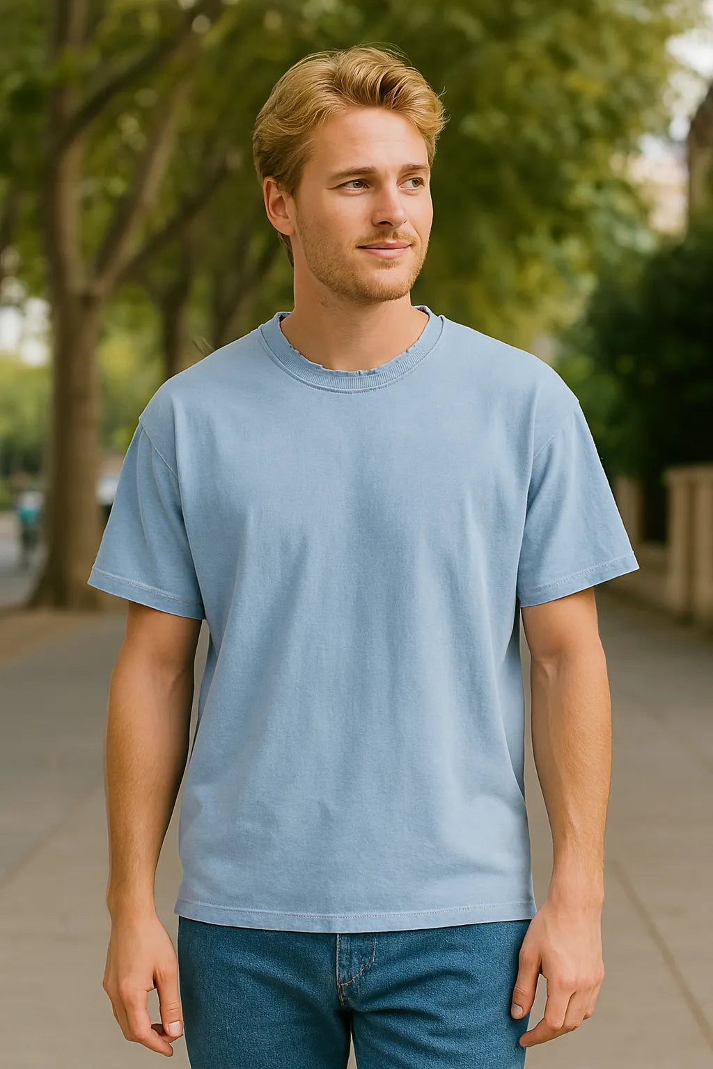 Vintage Washed Frayed T-Shirt - Blue