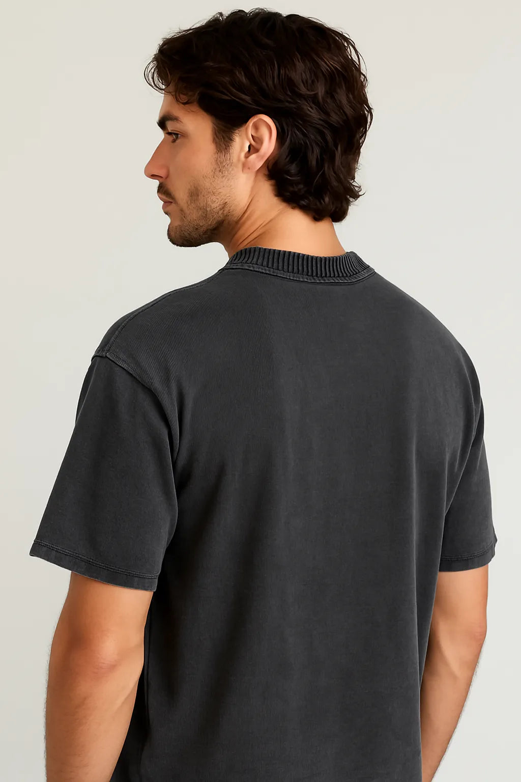 Knitted Ribbed Collar Tee - Grey