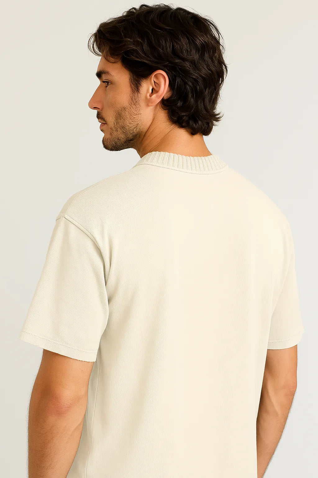 Oversized Knitted Round Neck T-Shirt - Beige