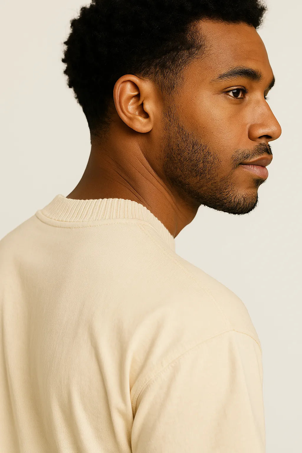 Oversized Knitted Round Neck T-Shirt - Beige