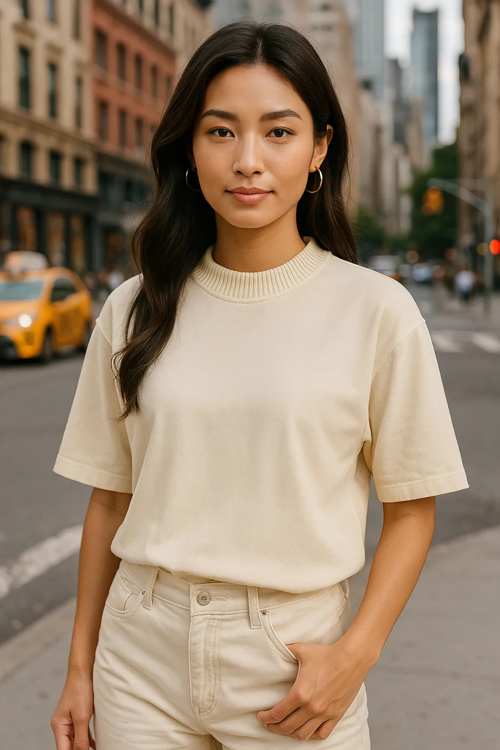 Oversized Knitted Round Neck T-Shirt - Beige