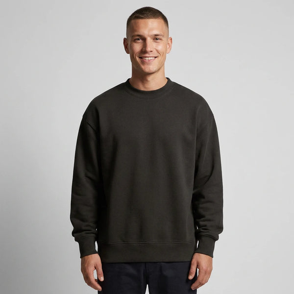 Custom Heavy Crew 5145 — regular fit, 350 GSM anti-pill fleece, model wears size L