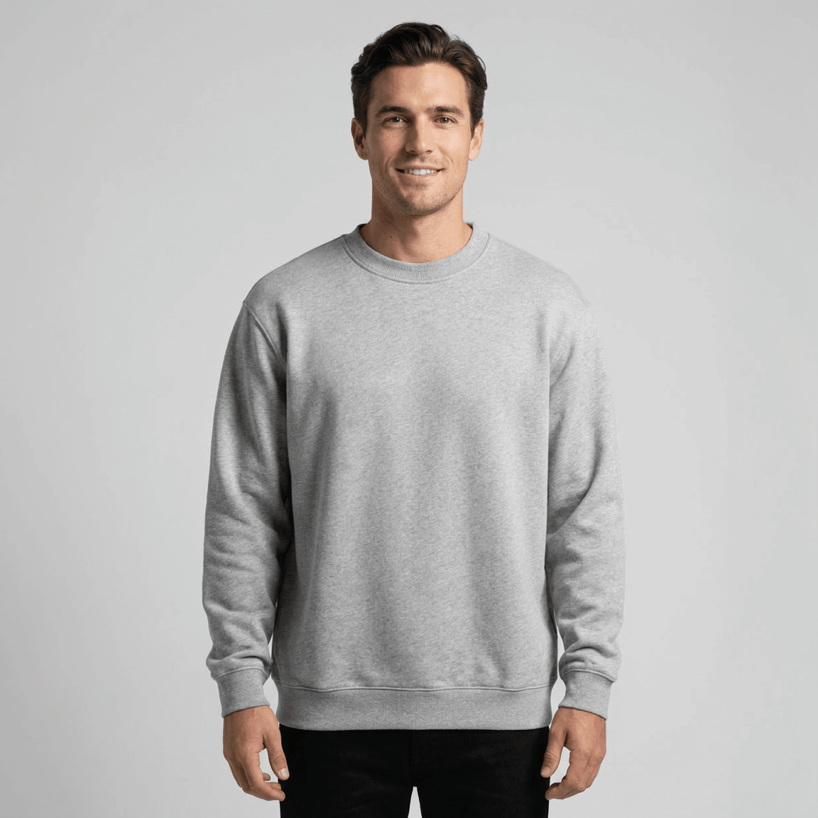 Custom Made Crew 5150 sweatshirt, on-model, front view, 500 GSM 100% cotton French terry, Empulse custom branding