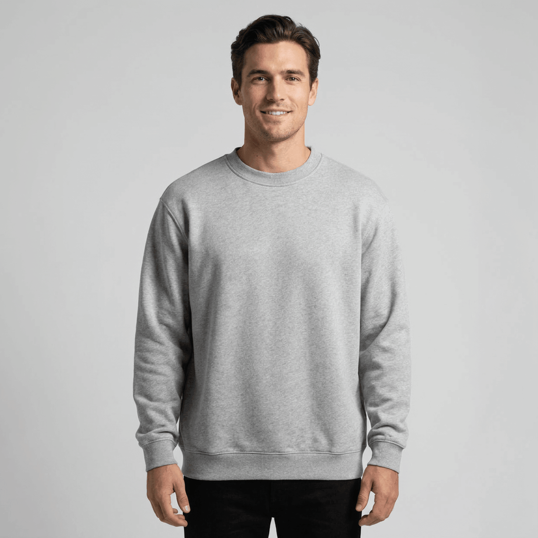 Custom Made Crew 5150 sweatshirt, on-model, front view, 500 GSM 100% cotton French terry, Empulse custom branding