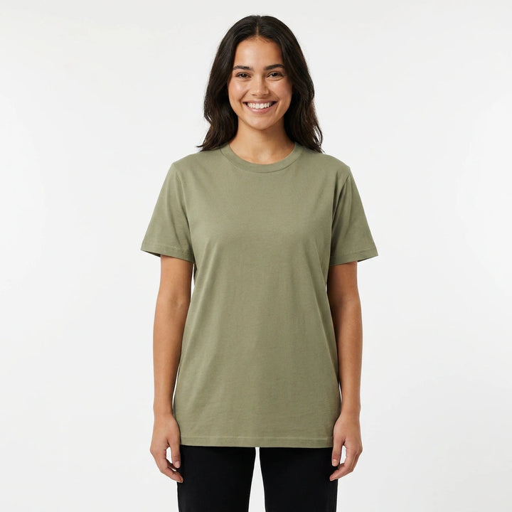 Custom Women's Classic Minus Tee 4079 in Olive Green, front view