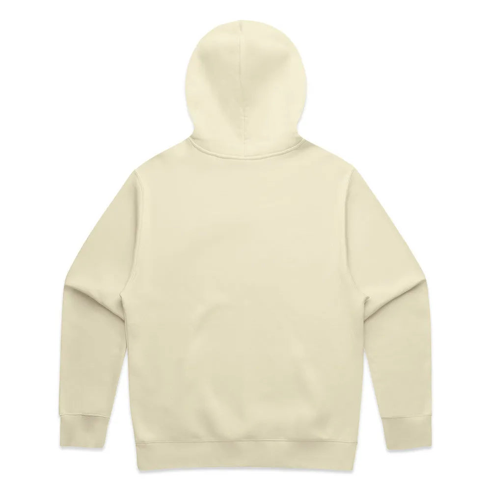Beige hoodie from Empulse™ shown flat from the back with hood up