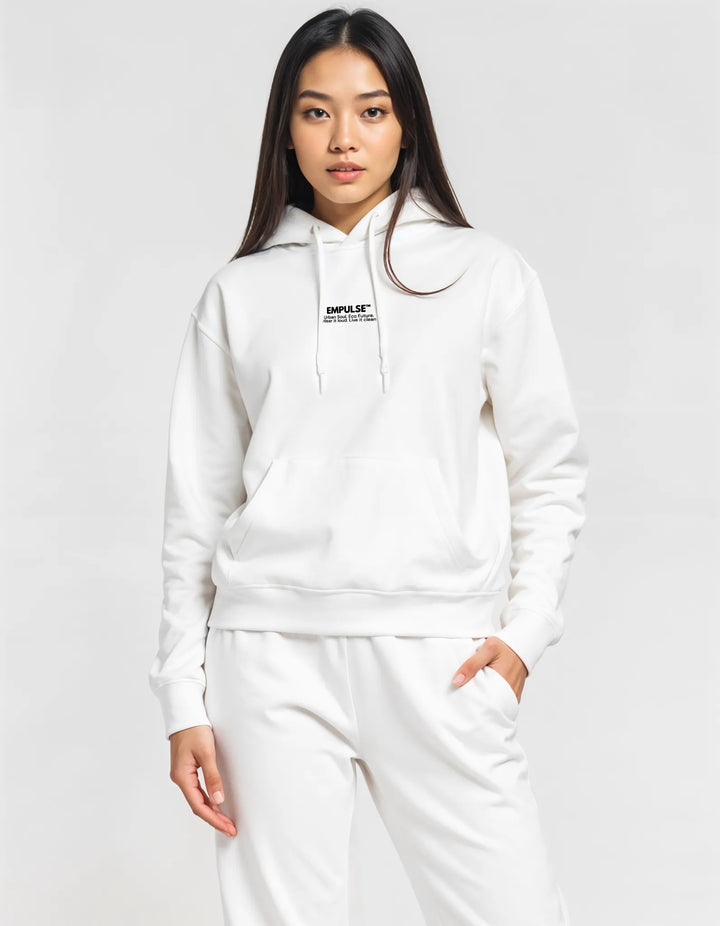 Empulse™ Eco Threads Premium Hoodie - White Product Mockup  1