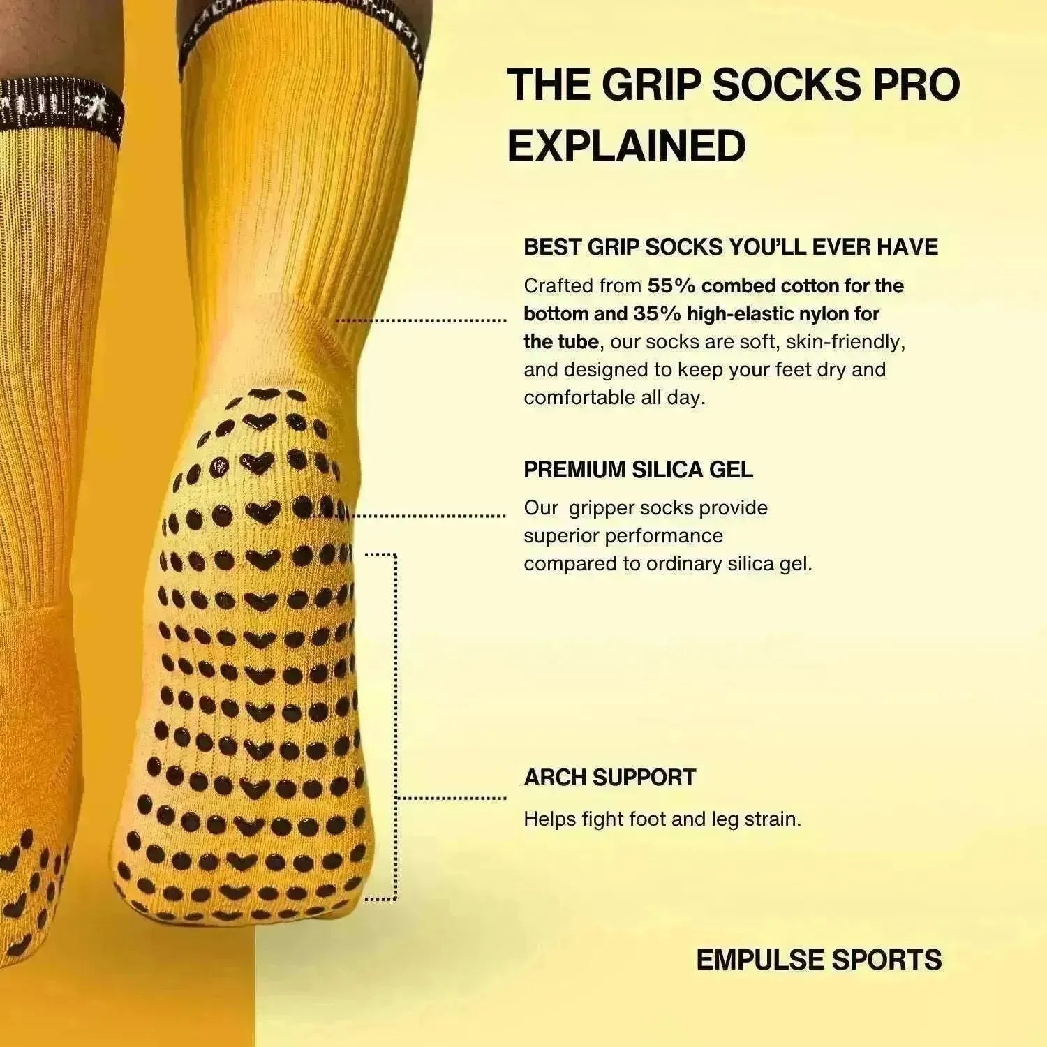 Rear heel view of SportsGrip Pro orange grip socks showing stability and padding zones