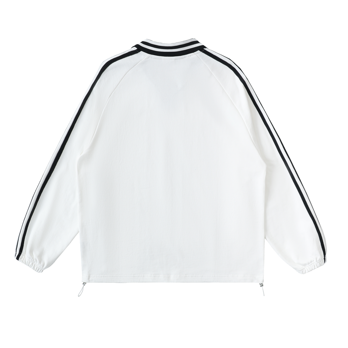 Empulse white jacket with black stripes on sleeves and collar on a white background