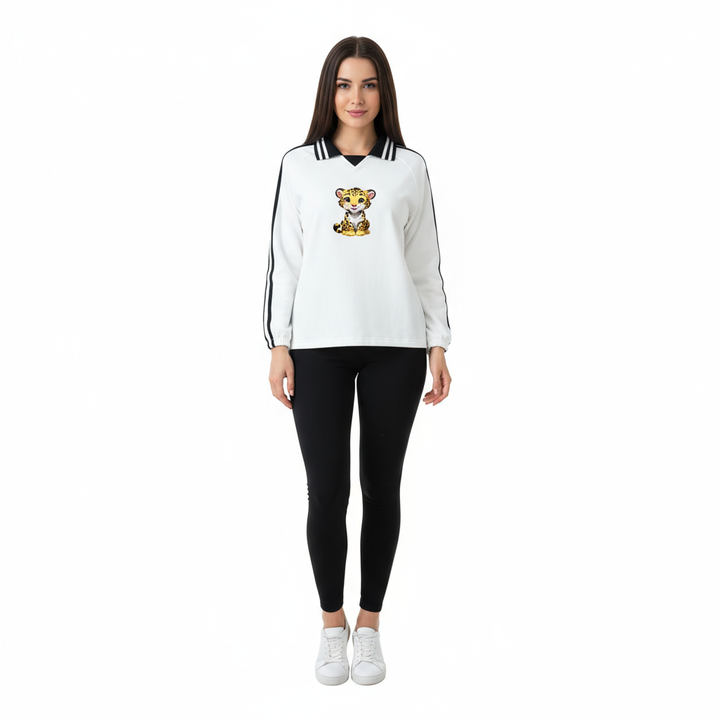 Empulse cute leopard sweatshirt worn by a female model front view