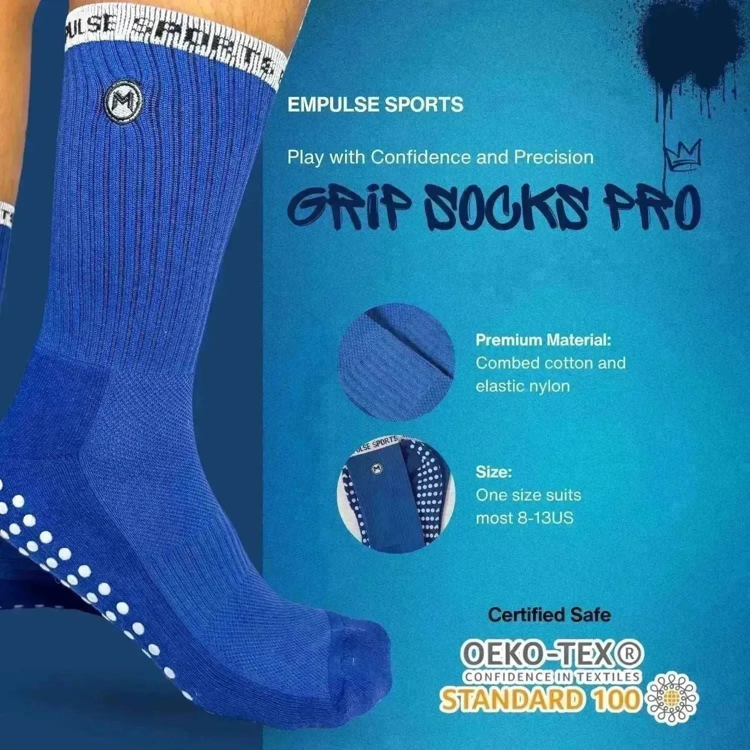 Empulse™ Grip Socks Pro Blue Product Highlights Display