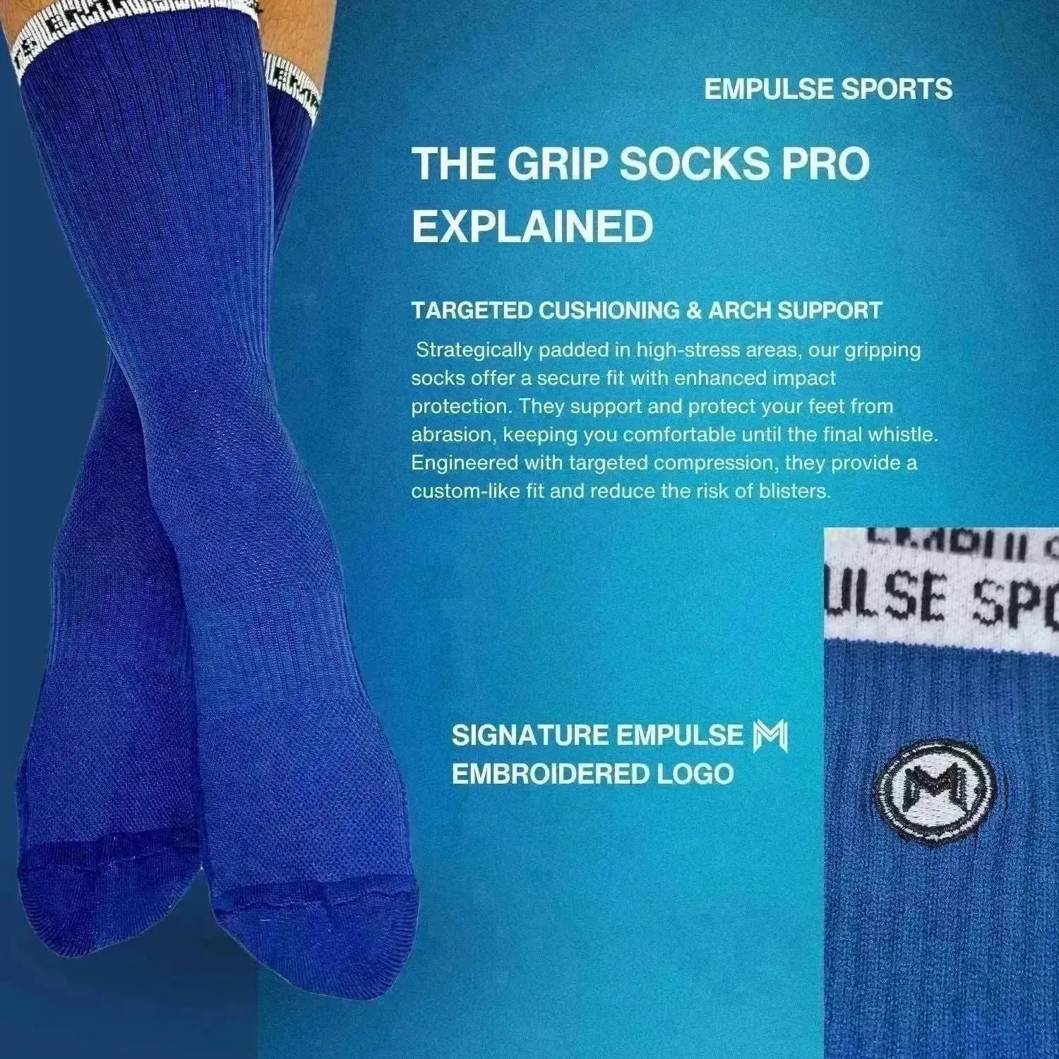 Empulse™ Grip Socks Pro Blue Key Features Front