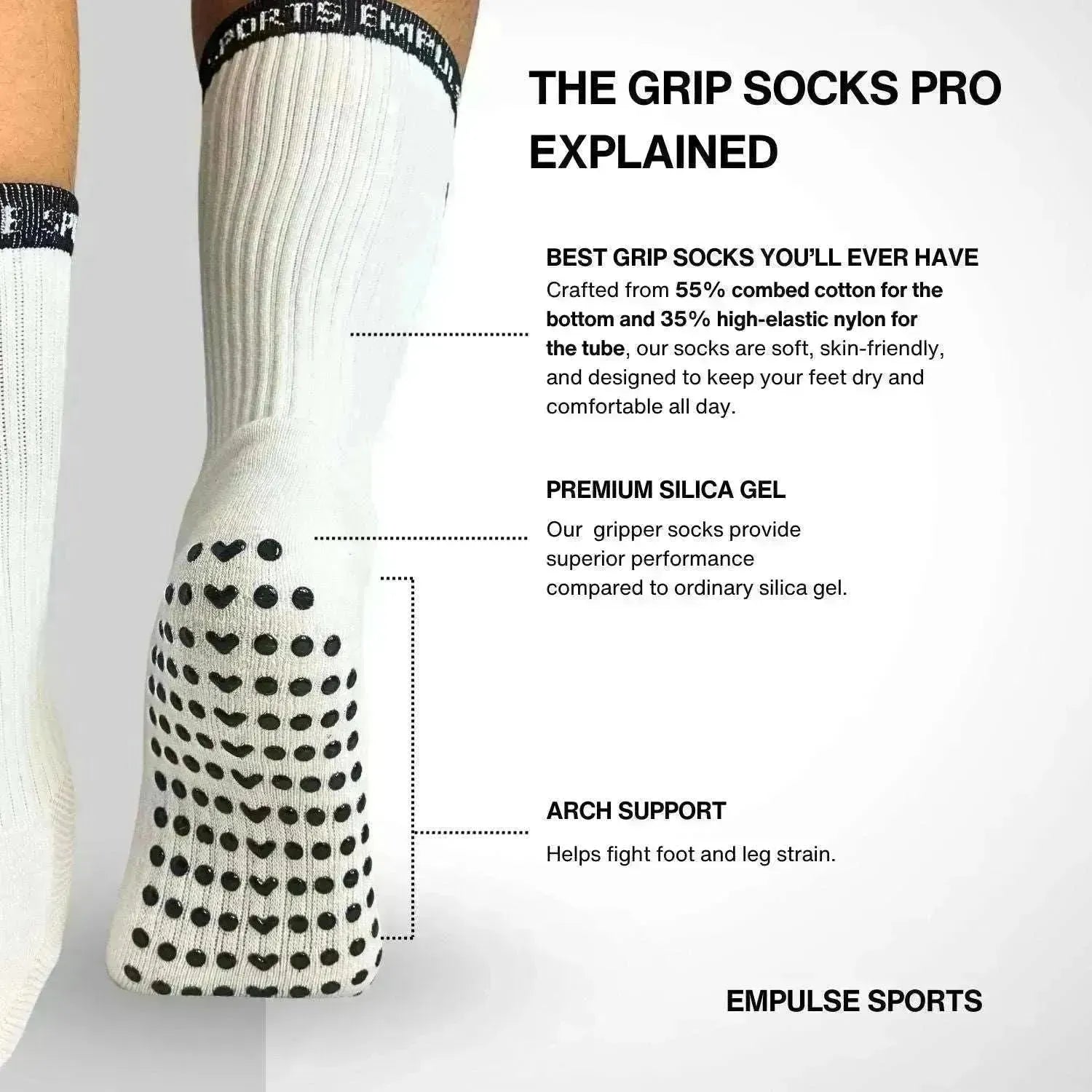 Empulse™ Grip Socks Pro White Key Features Back