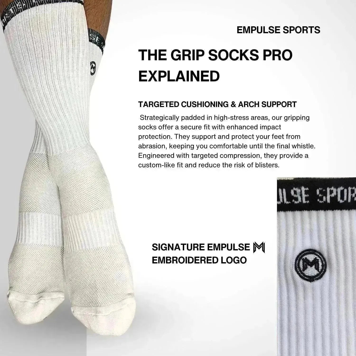 Empulse™ Grip Socks Pro White Flatlay Pair
