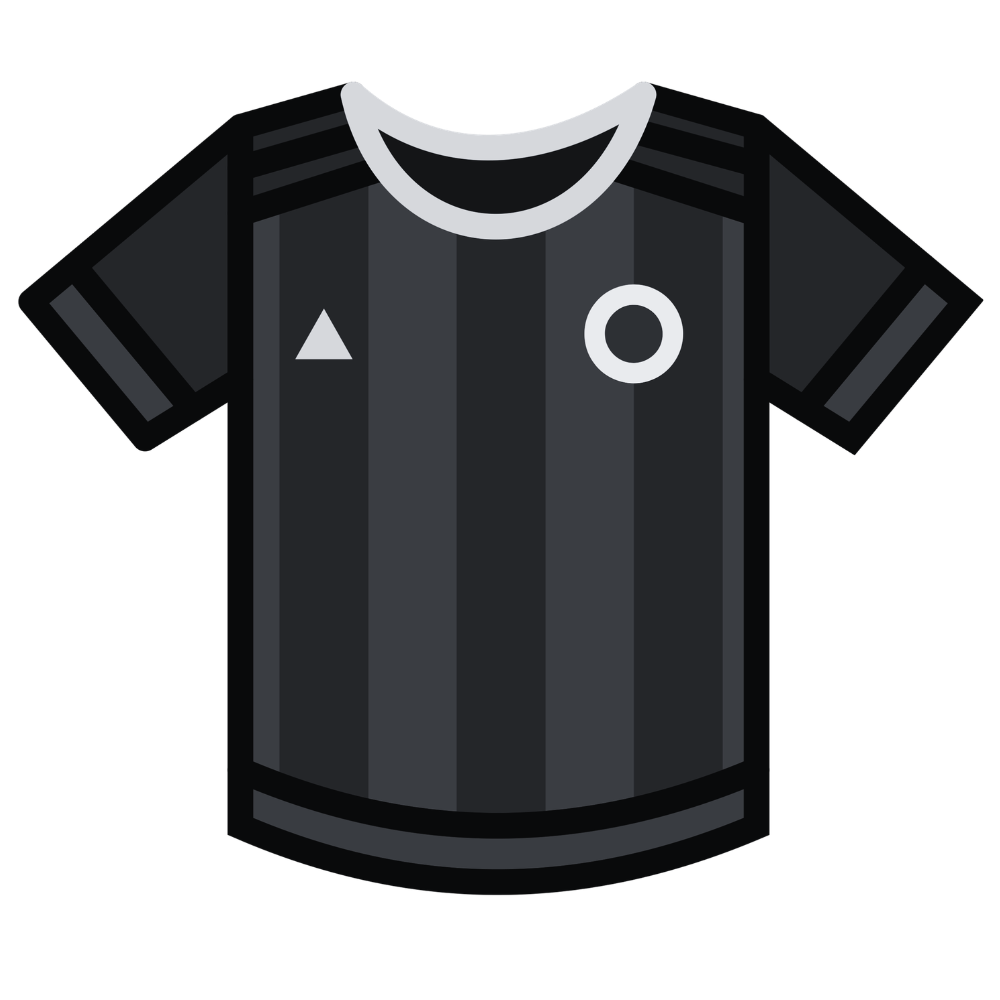 Black sports jersey with white accents on a white background