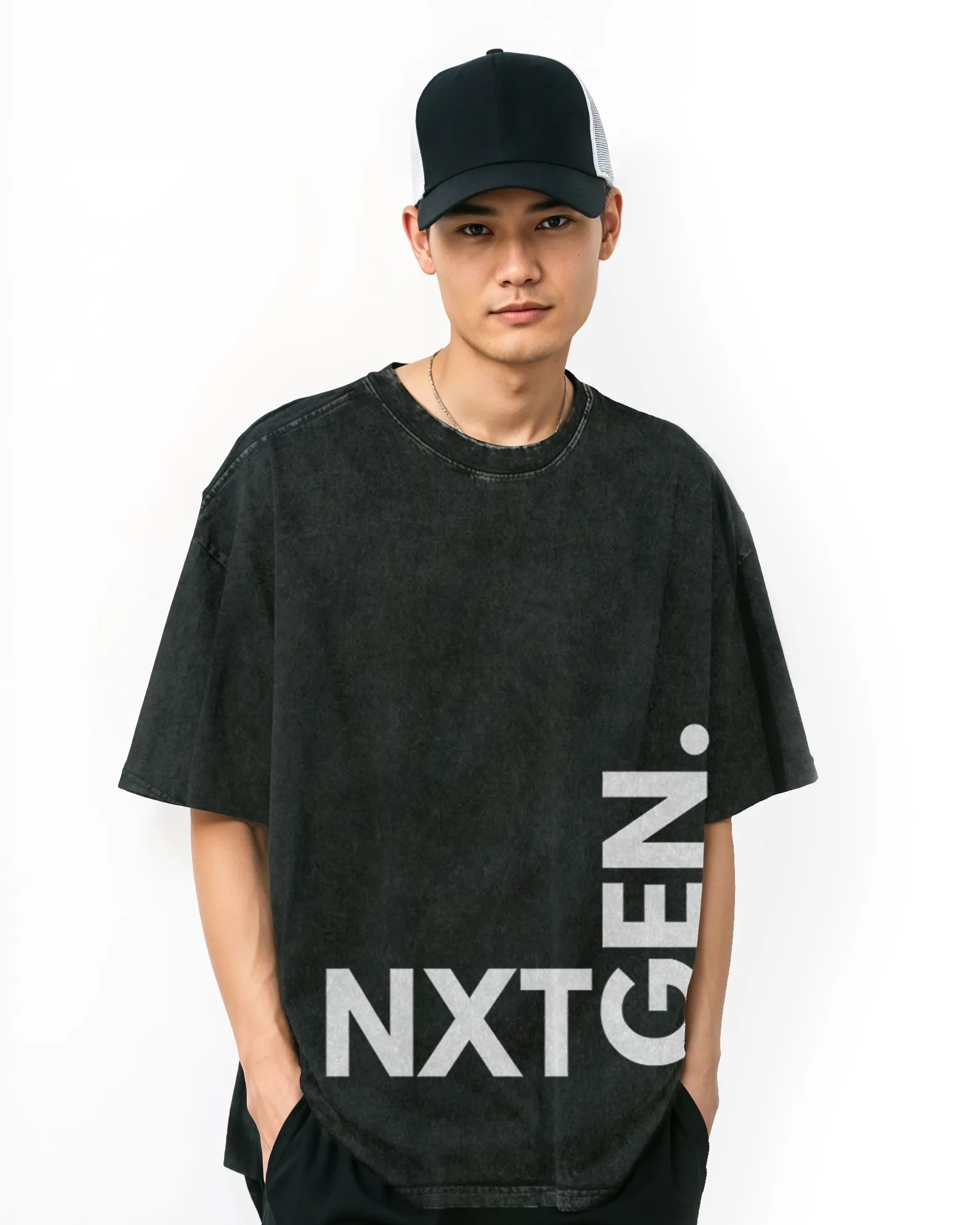 NXTGEN Oversized T-Shirt – front view worn with cap, Empulse™