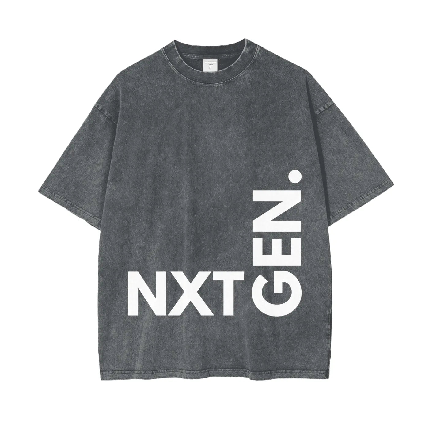 NXTGEN streetwear tee in washed grey – front logo view, Empulse™