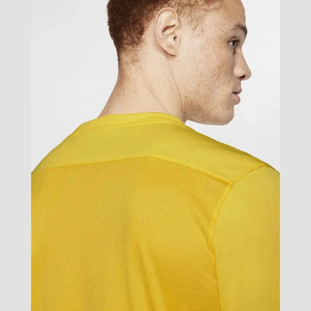 Side angle view of Nike Men's Park 7 Jersey in yellow showing athletic mesh texture