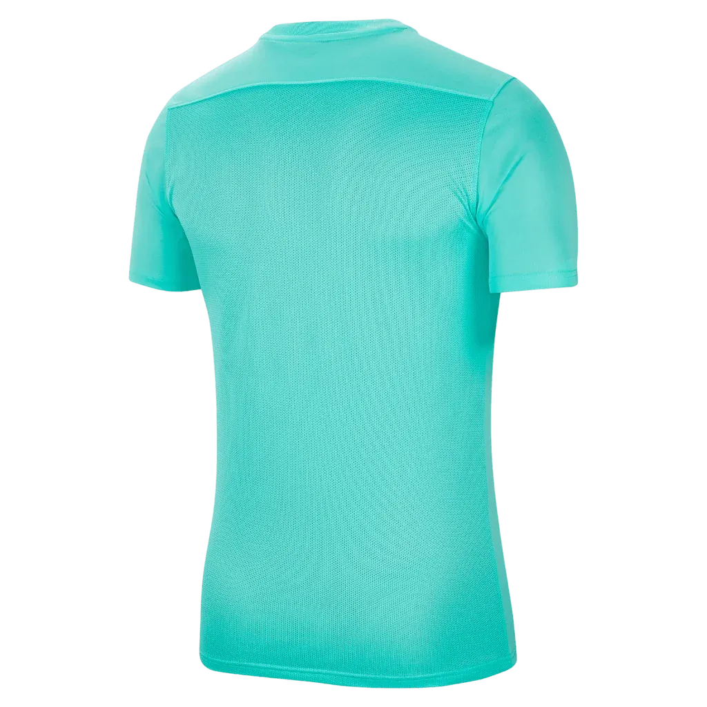Back view of Nike Men's Park 7 Jersey in aqua blue with athletic mesh detailing