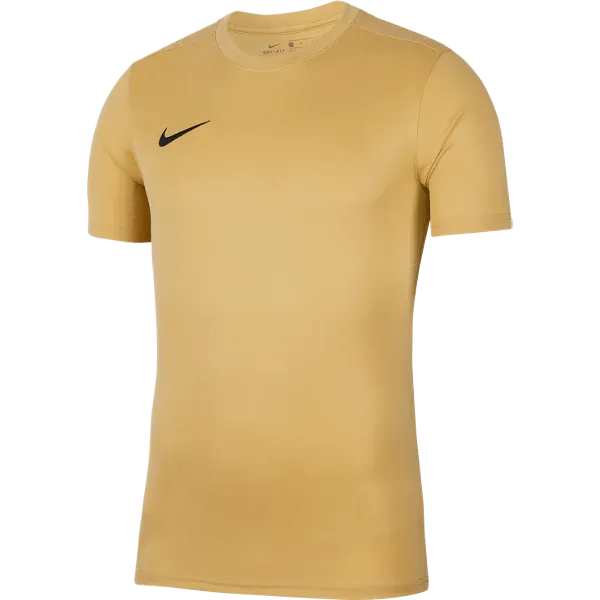 Front view of Nike Men's Park 7 Jersey in gold with black swoosh logo

