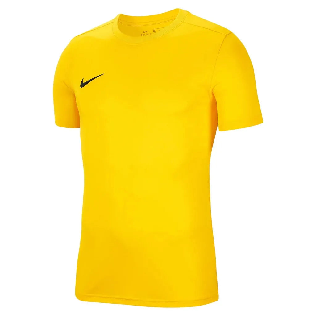Front view of Nike Men's Park 7 Jersey in yellow with black swoosh logo
