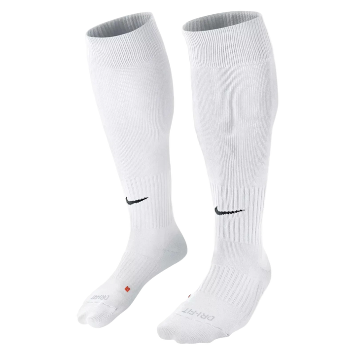 White Nike Classic II OTC Compression Socks with black swoosh near ankle