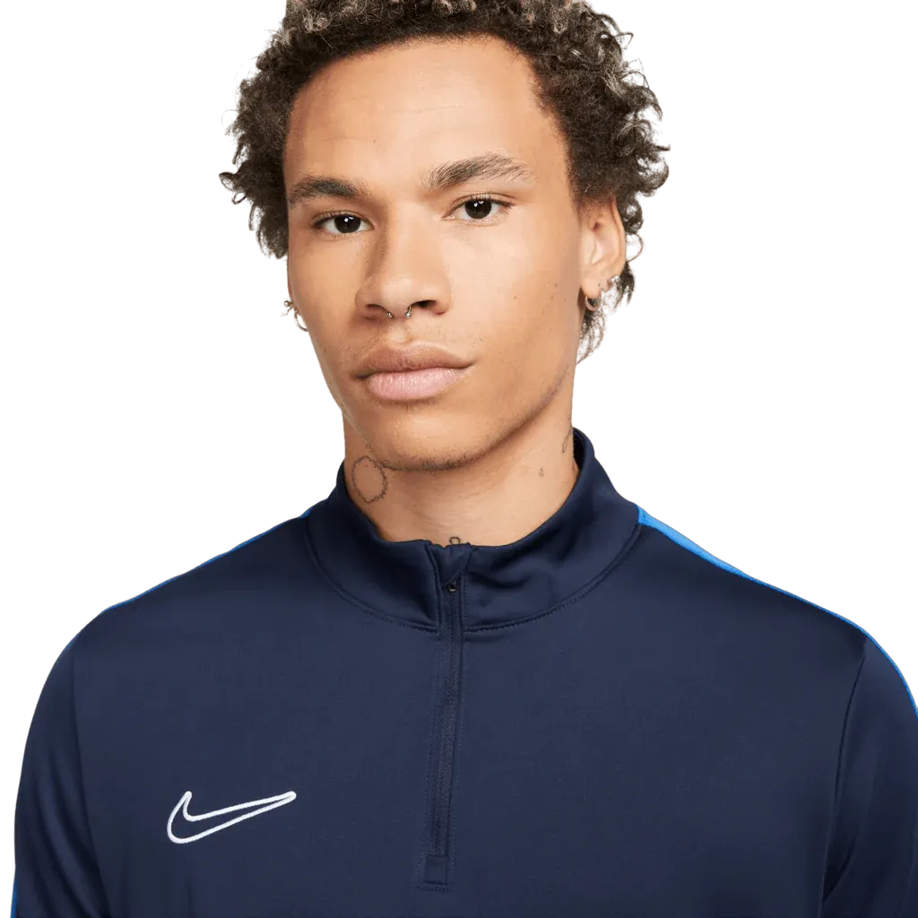 Nike Men’s Academy 23 Drill Top – close-up showing Nike Swoosh and mock neck design.