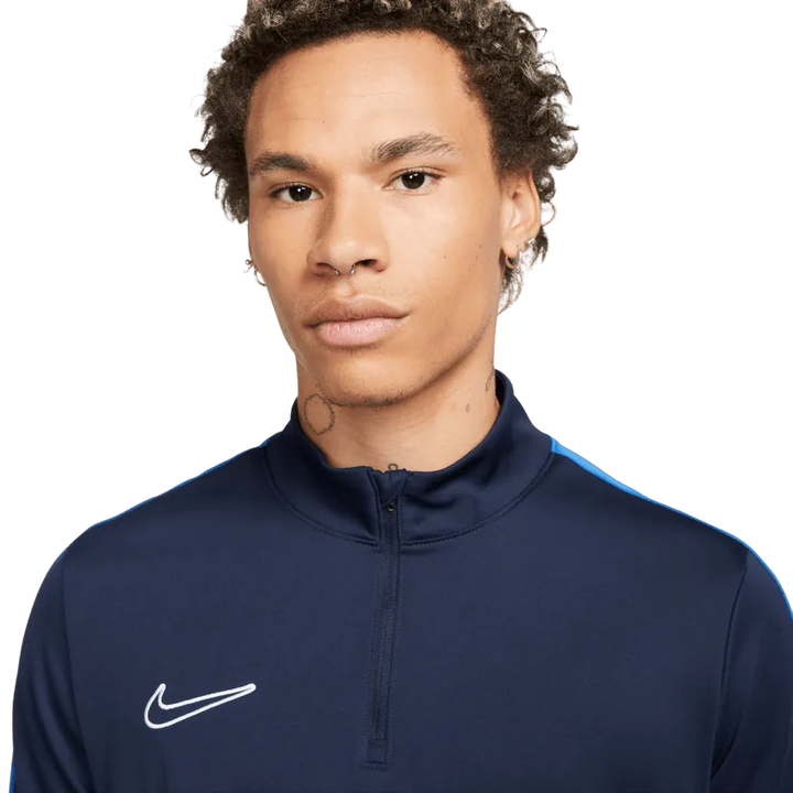Nike Men’s Academy 23 Drill Top – close-up showing Nike Swoosh and mock neck design.