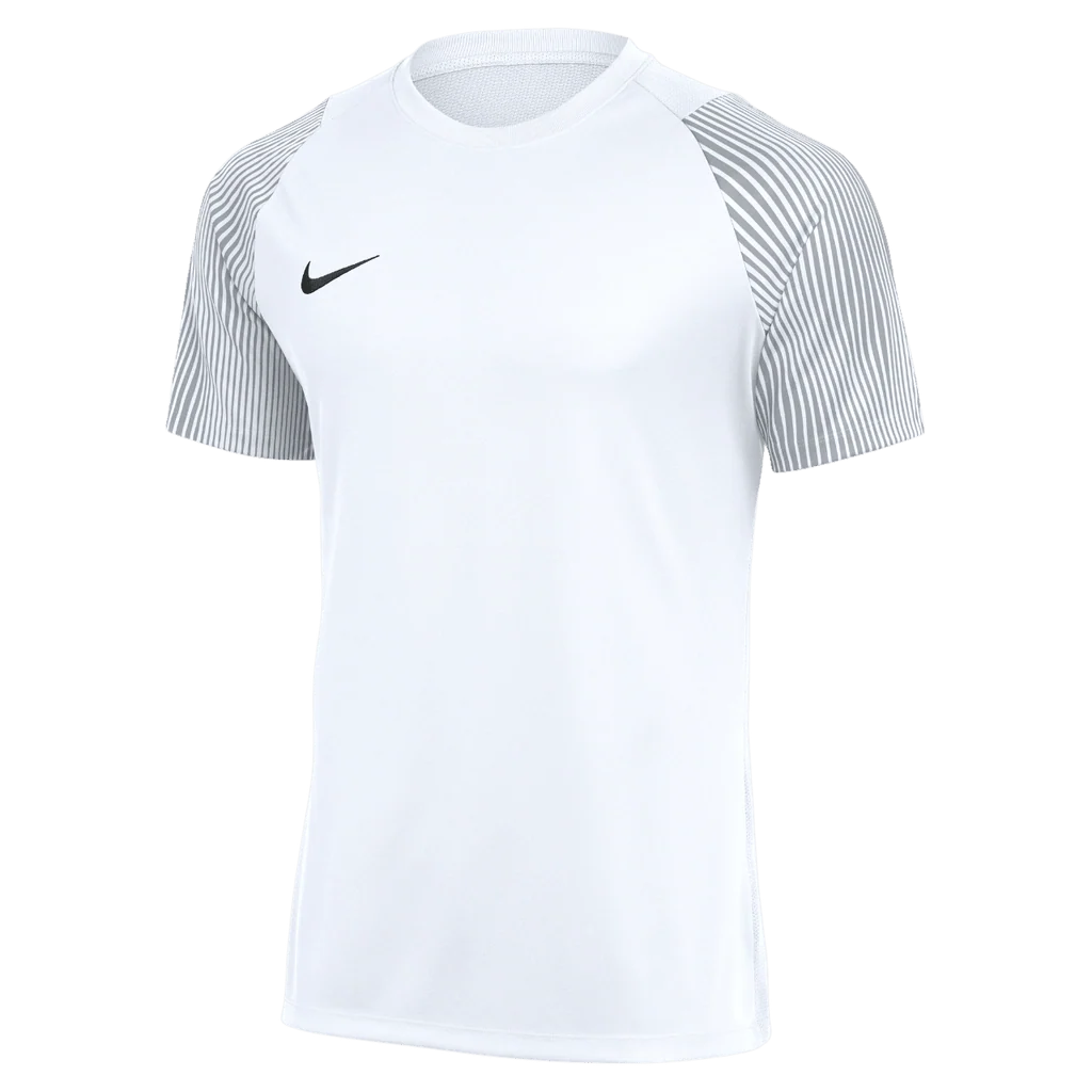 White athletic shirt with black Nike logo on a white background