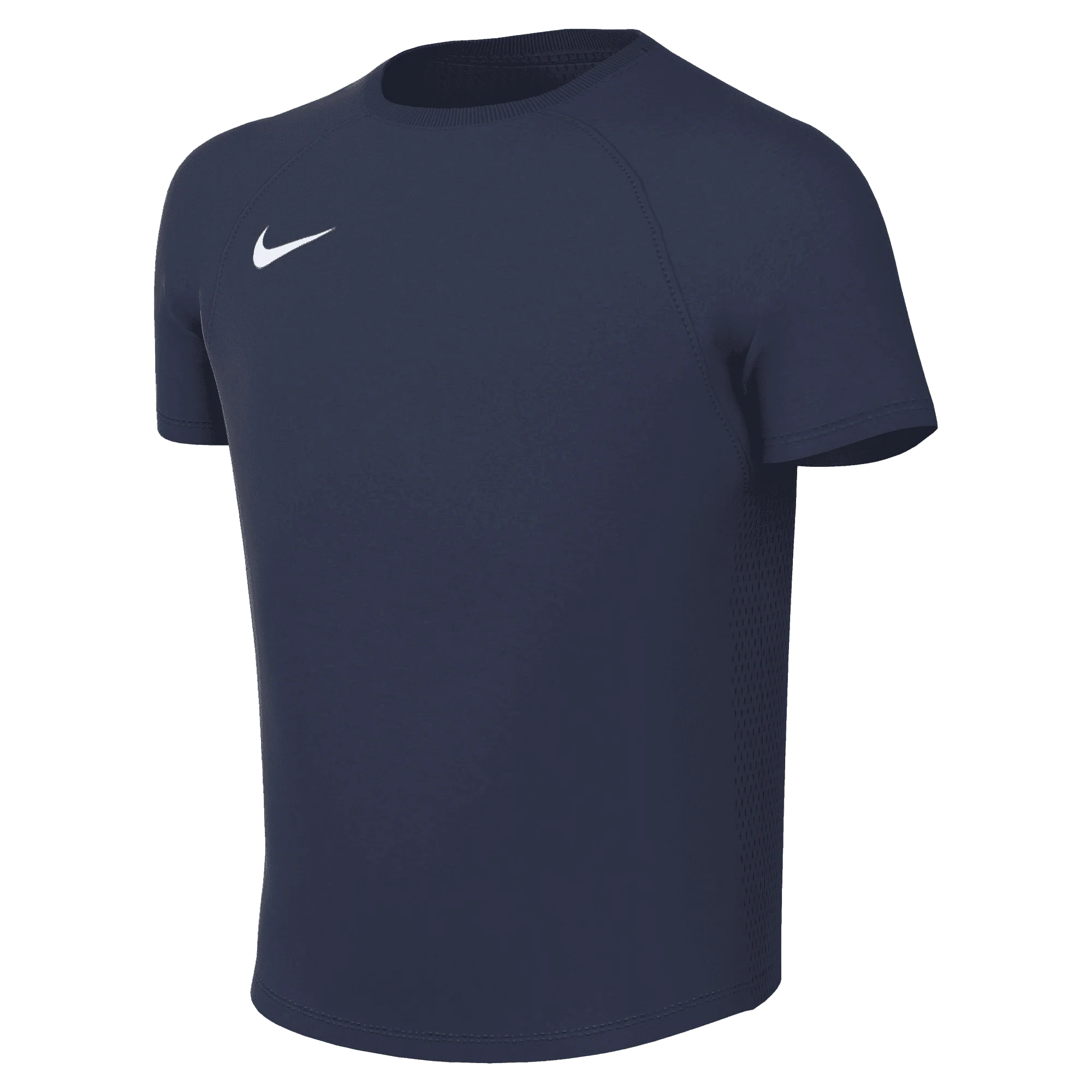 Navy blue t-shirt with Nike logo on a white background